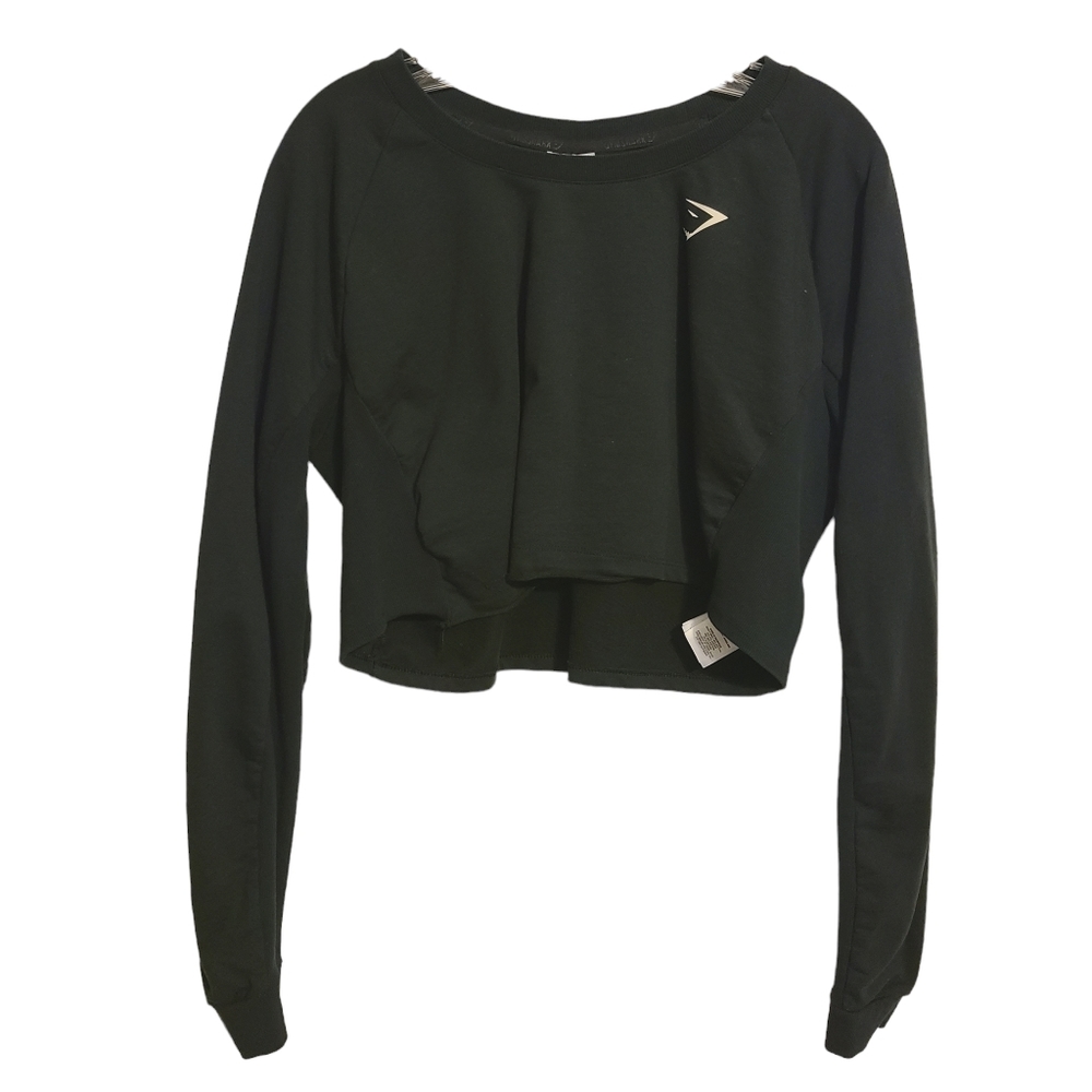 Gymshark | Women's Black Cropped Long Sleeve Workout Top (Size XL)